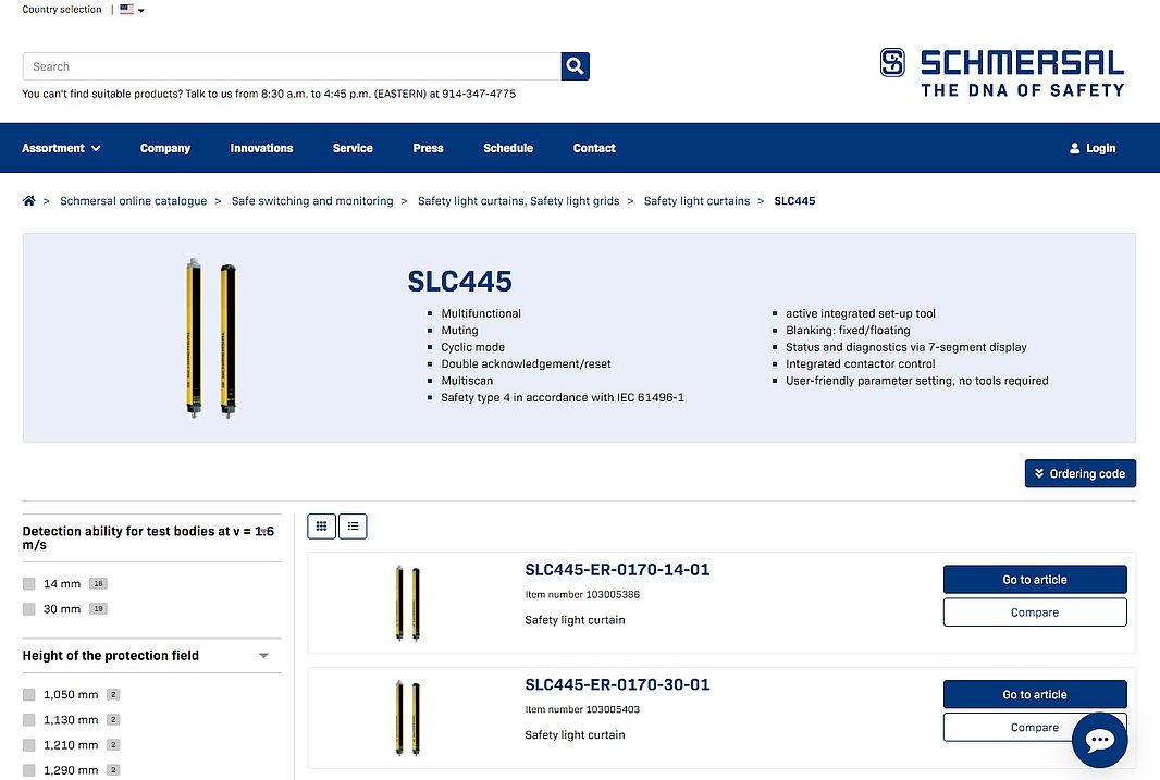 Screenshot of online Product Catalog website