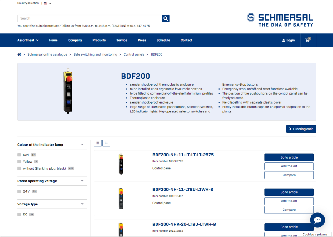 Screenshot of Online Product Catalog for BDF200