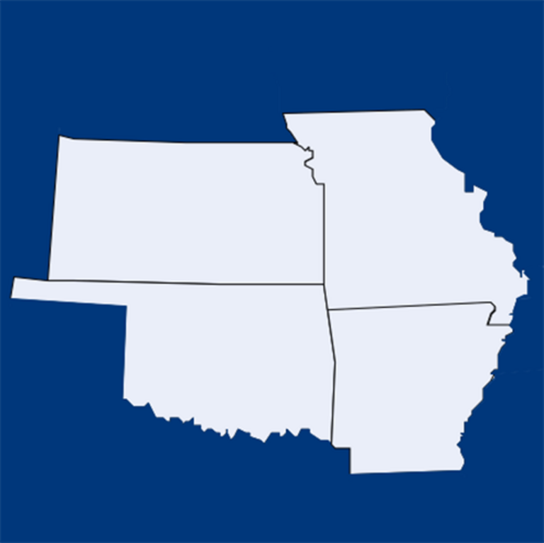 illustration, map of KS, MO, AR, OK