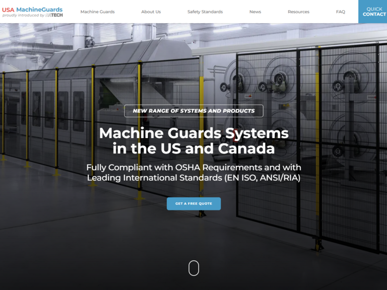 screenshot, homepage of usamachineguards.com