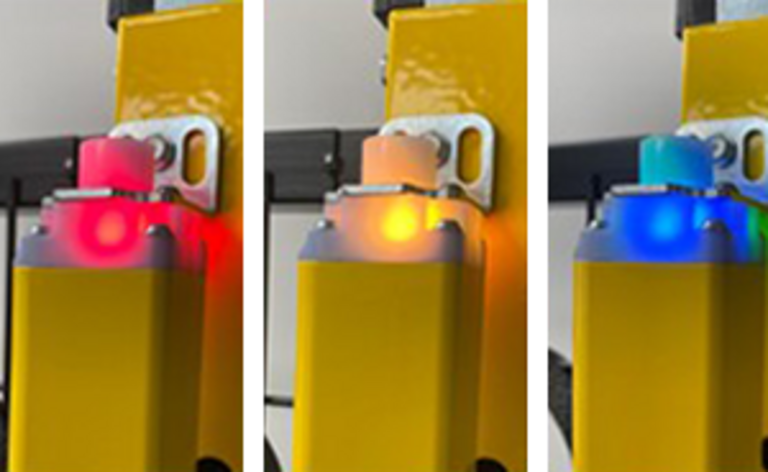 photo, SLC endcaps illuminated red, yellow, blue