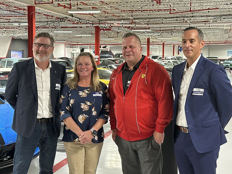 photo, Sarah Fisher with Gary Ferguson, Philip Schmersal, and Peter Rigakos