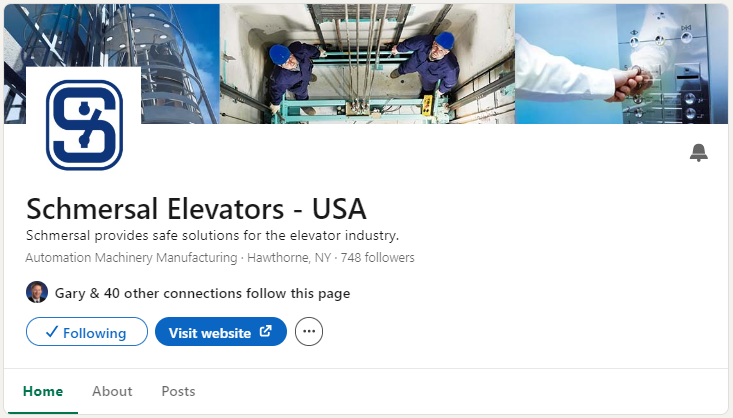 header from LinkedIn account for Schmersal Elevator USA